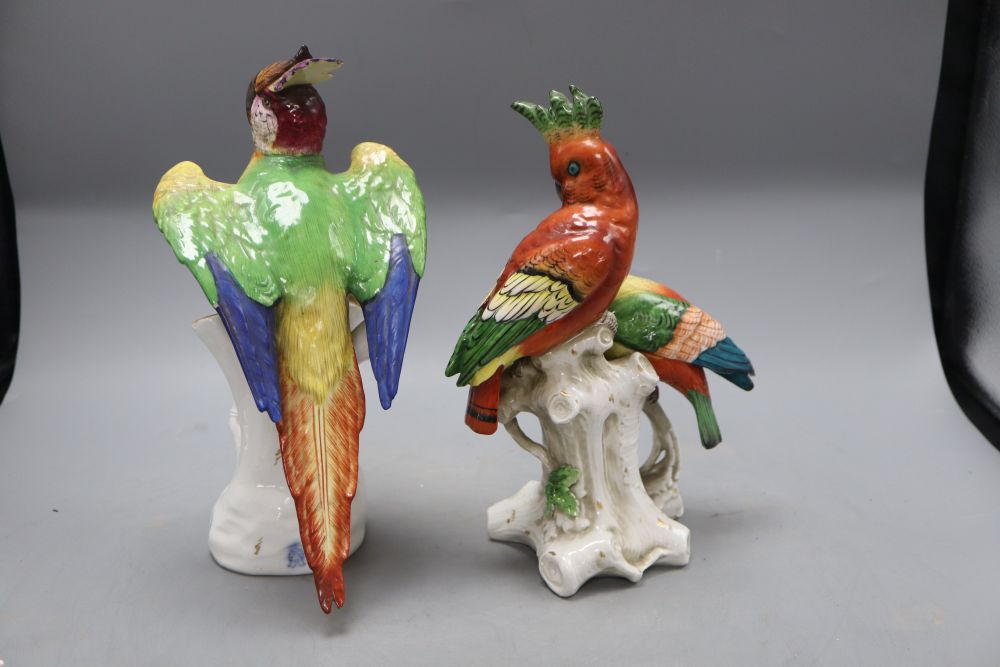 Two Continental porcelain Birds of Paradise groups, height 27cm